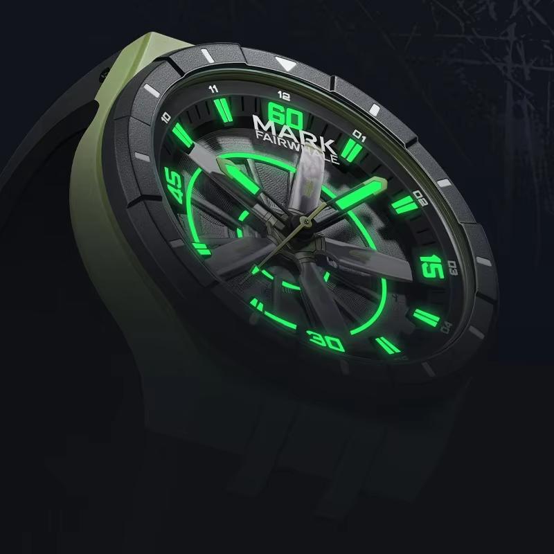 Mark Fairwhale New Fashion Rotating Propeller Dial Quartz Watches for Men Silicone Strap Luminous Waterproof Sports Mens Watches