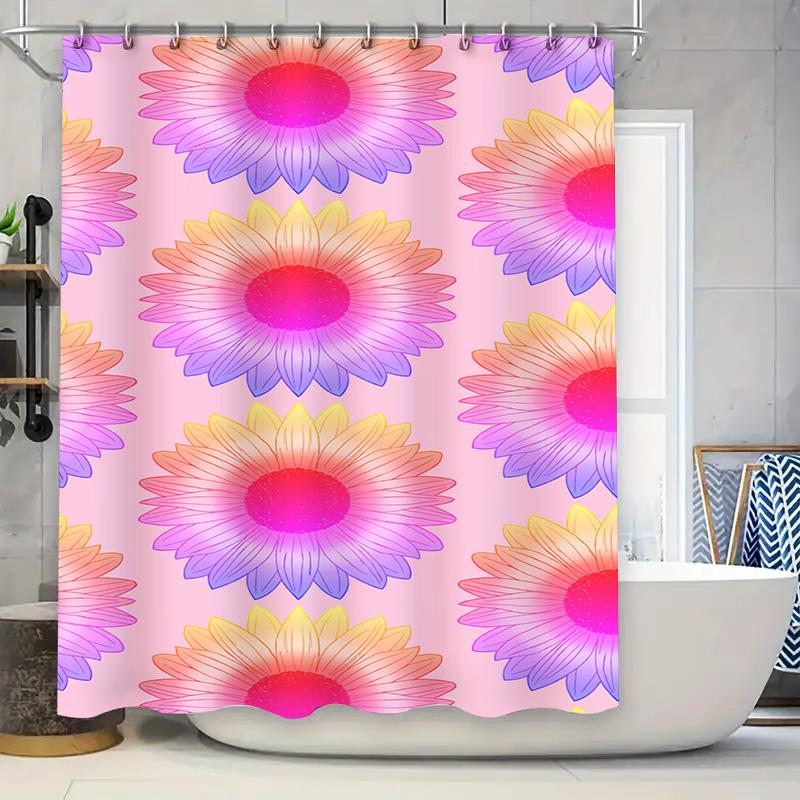 

Floral Shower Curtain Bright Pink Purple Yellow Sunflower Pattern Bath Decor Water Repellent Polyester Fabric Waterproof Backdro W60H190(CM)-1 Pcs