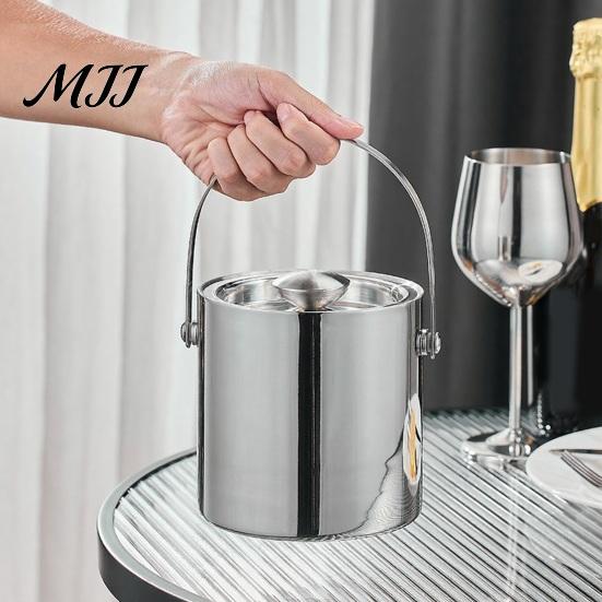 Champagne Ice Bucket Stainless Steel with Lid Double-Wall Insulated Wine Cooler 1.4/2/3L Large Capacity Rust-Proof Barrel for Bars Hotels