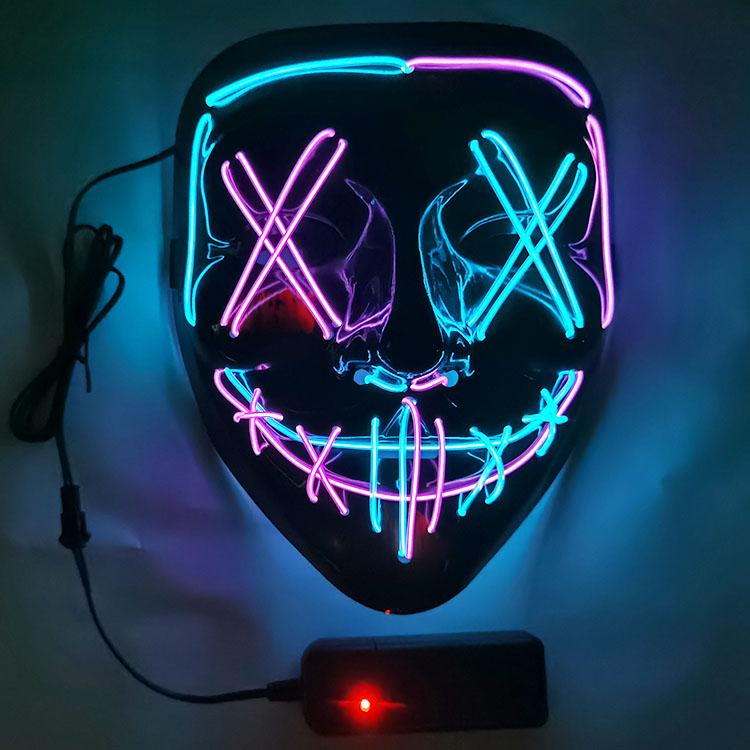 Black Ghost LED Sound-Control Mask - Luminous V Shape Halloween Prop