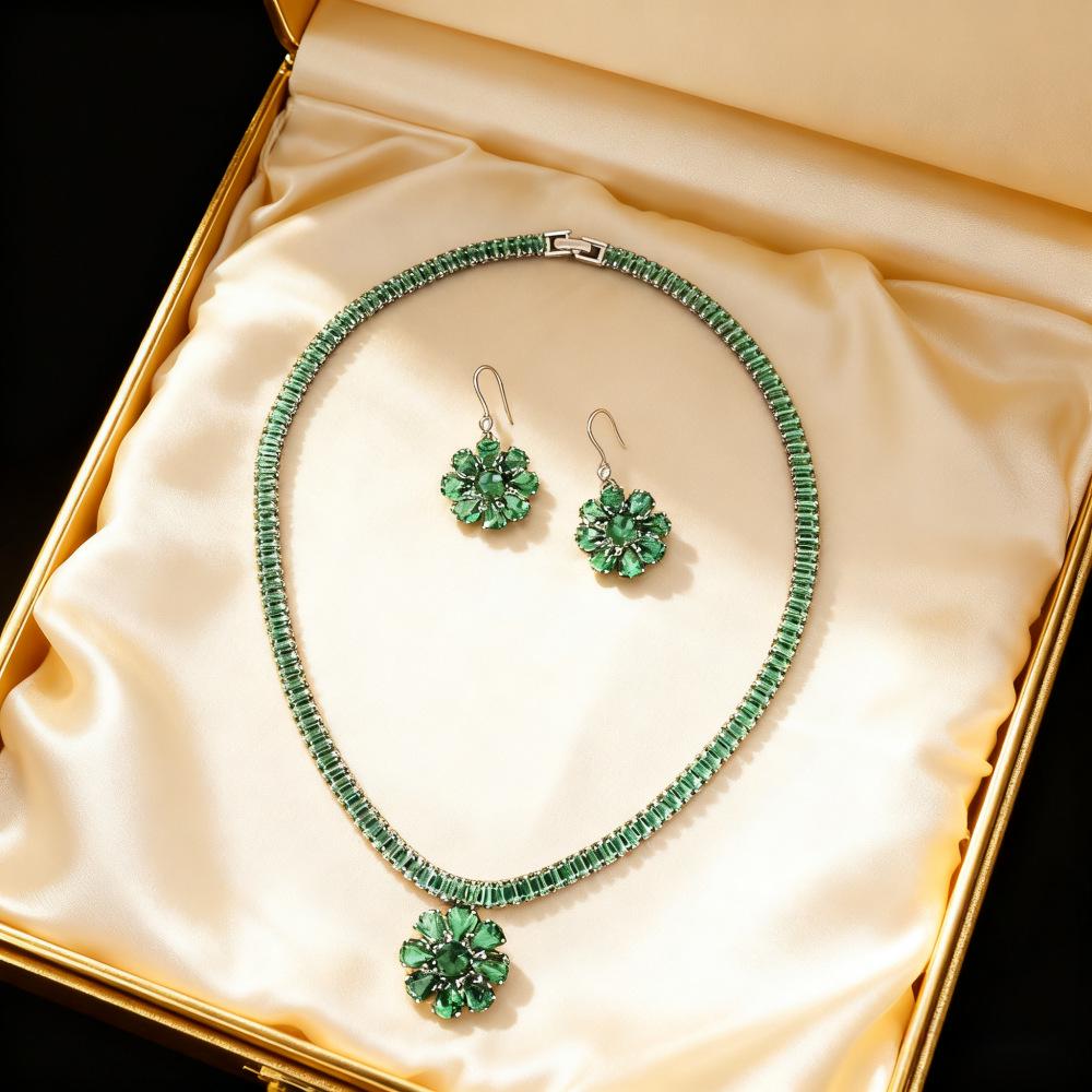 Luxury Zircon Butterfly Jewelry Set - High-End European & American Festival Piece зелёный