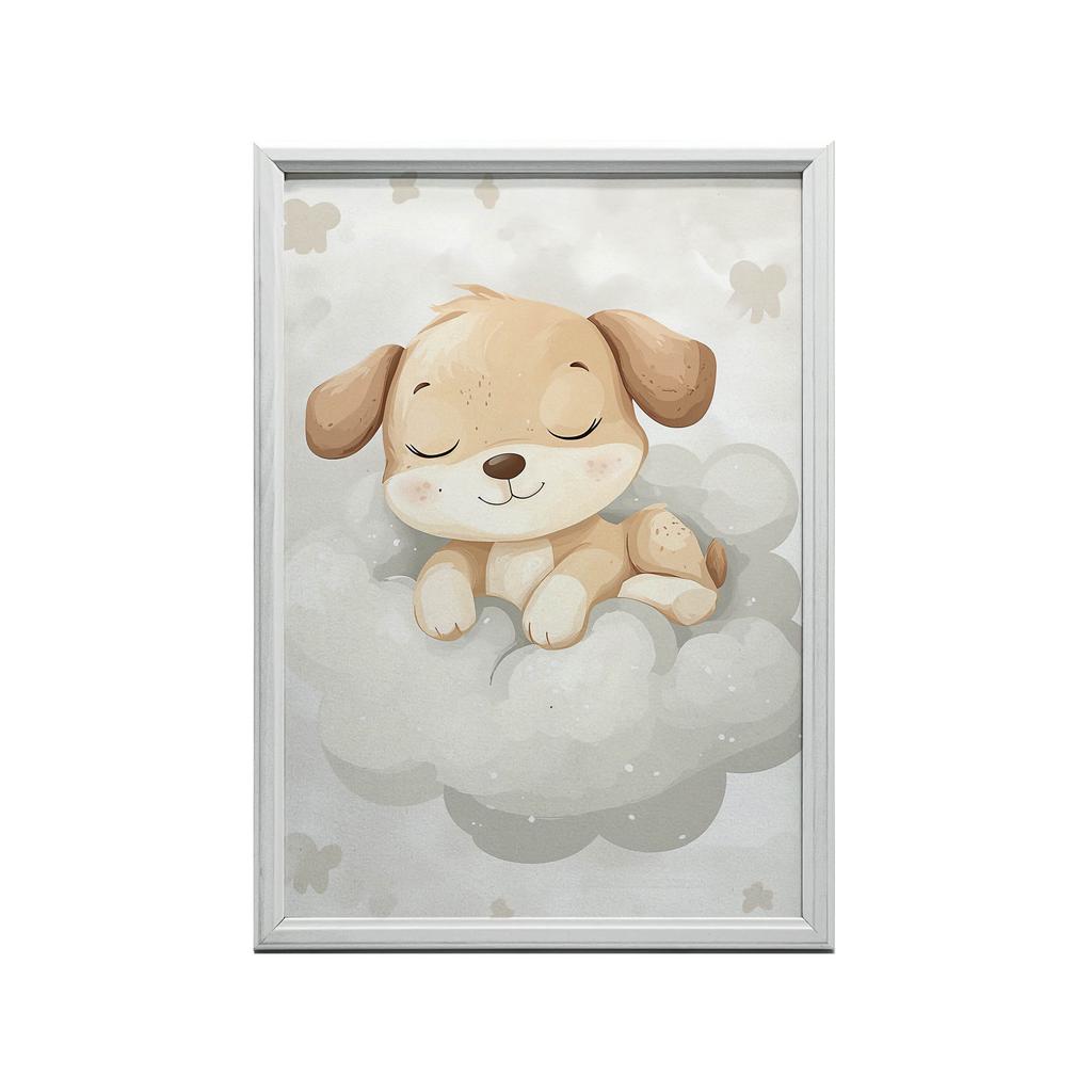 Poster Cute Dog On a Cloud Poster Cute Dog On a Cloud, 50X70 Cm, Black Aluminum Frame, 230 Gsm Matte Paper