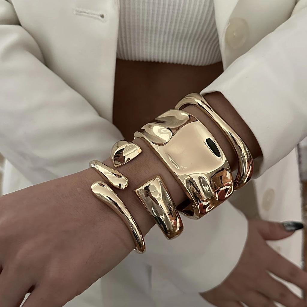 Bracciali Rigidi Hip Hop in Metallo Larghi per Donne Esagerati Irregolari Colore Oro Lucido Braccialetti a Goccia d'Acqua Gioielli Steampunk