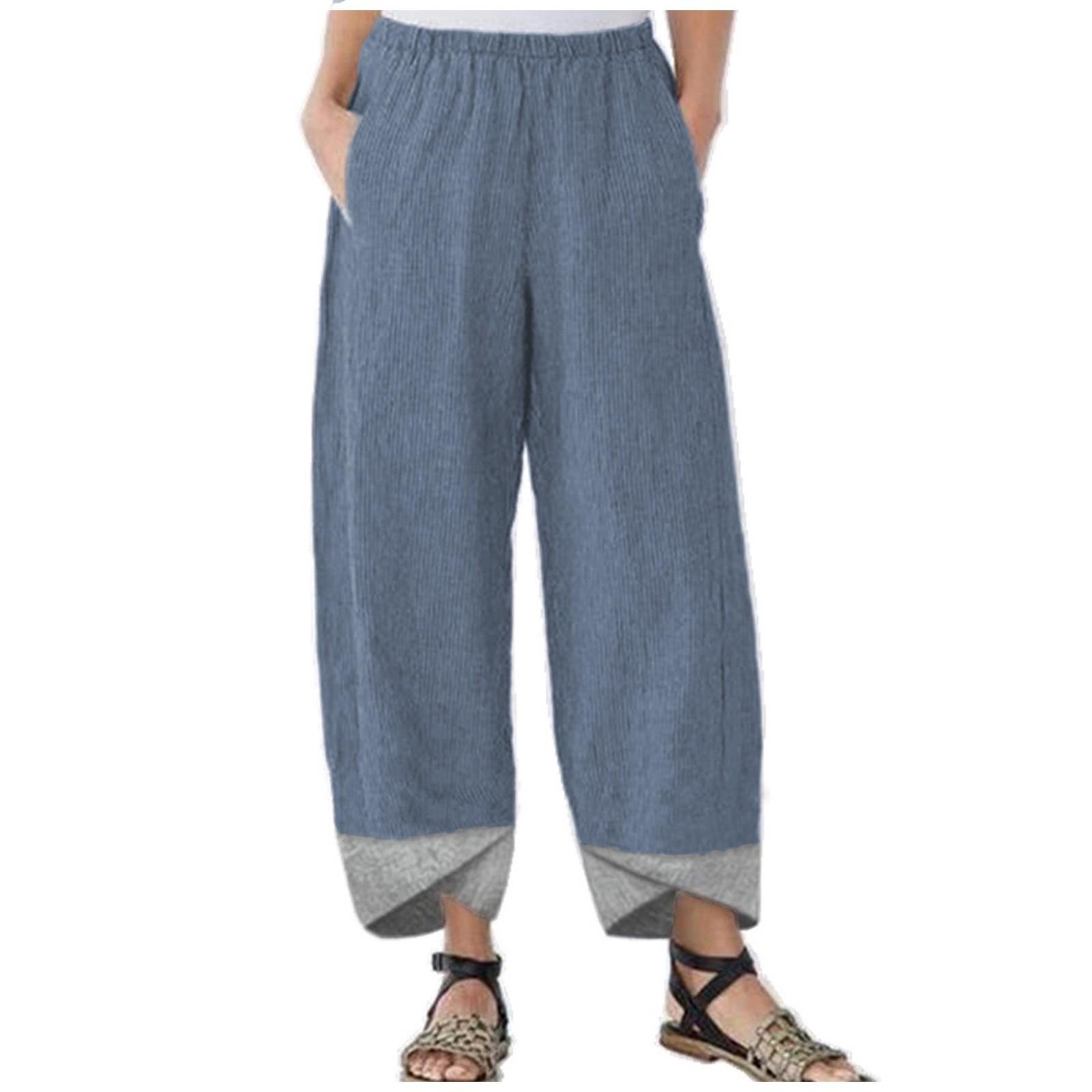 

Women s Casual Cotton Linen Patchwork Irregular Loose Trousers Pants XL тёмно-синий