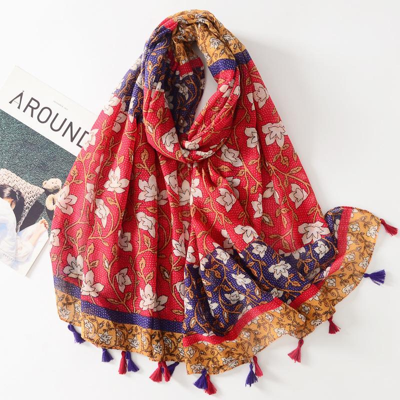 Autumn Fashion Aztec Geometric Tassel Viscose Shawl Scarf Lady High Quality Wrap Pashmina Stole Bufandas Muslim Hijab Sjaal