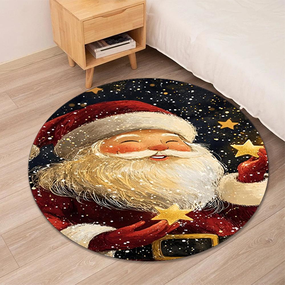 Christmas Santa Claus Printed Round Rug Carpet Chair Rug Area Rug Entryway Doormats,for Office Chair Living Room Bedroom Kitchen Room.