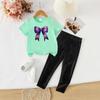 Summer Girls' Two-Piece Set: Fashionable Printed Short Sleeve Top & Long Pants