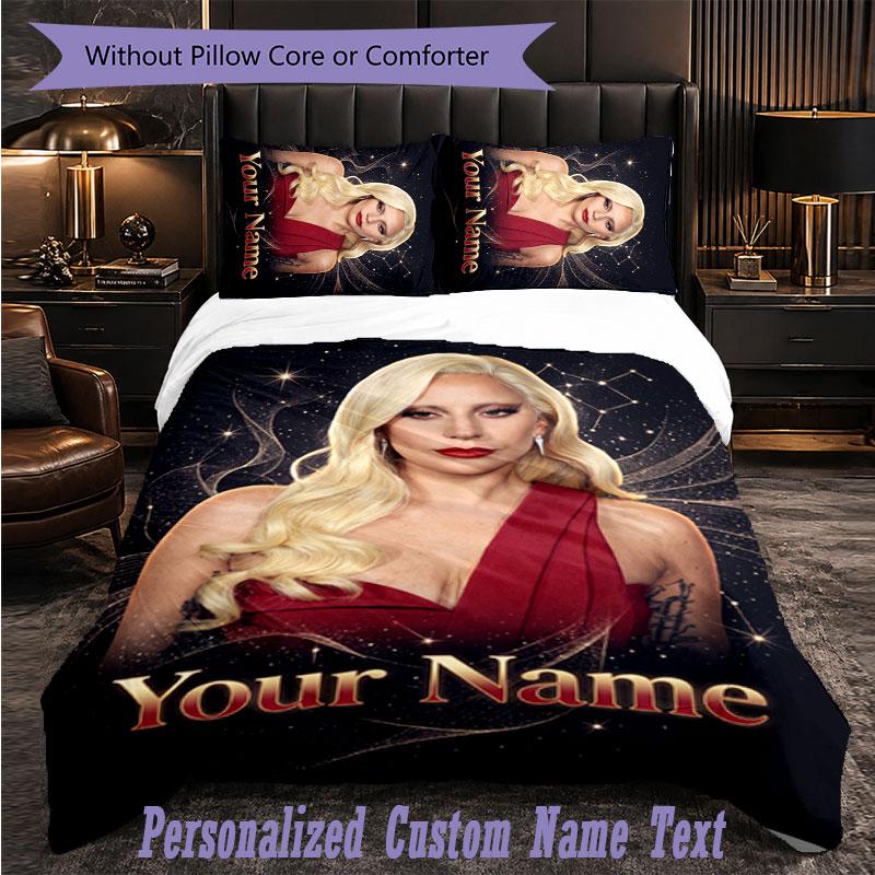 Personalized 3Pcs Bedding SetLady Gaga Custom Text Duvet Cover Pillowcase Set Bedroom Gift