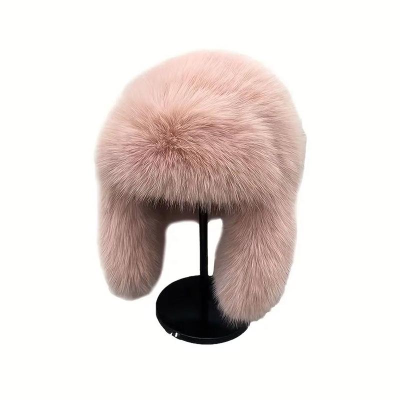 Women's Winter Lei Feng Hat with Faux Fox Fur Ear Protection - Warm, Thick, and Windproof