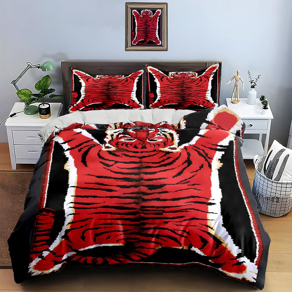 Red tiger motif Bedding Duvet cover sets Duvet covers Pillowcases gifts (1 * Duvet Cover 2 * Pillowcases, without duvet insert)