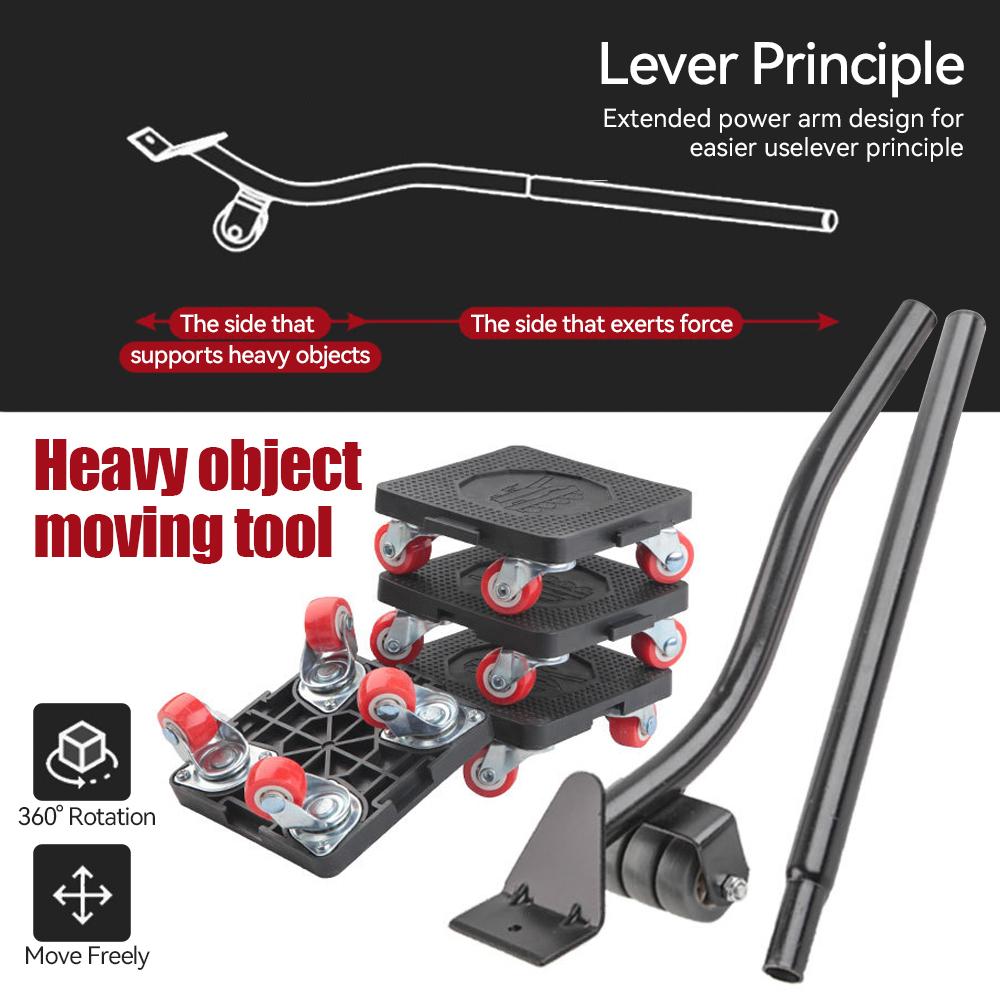 6Pcs Bearing 400kg Heavy Duty Furniture Lifter Transport Mover Lifter Slides Wheel Furniture Mover Tool Set Roller Bar Hand Tool