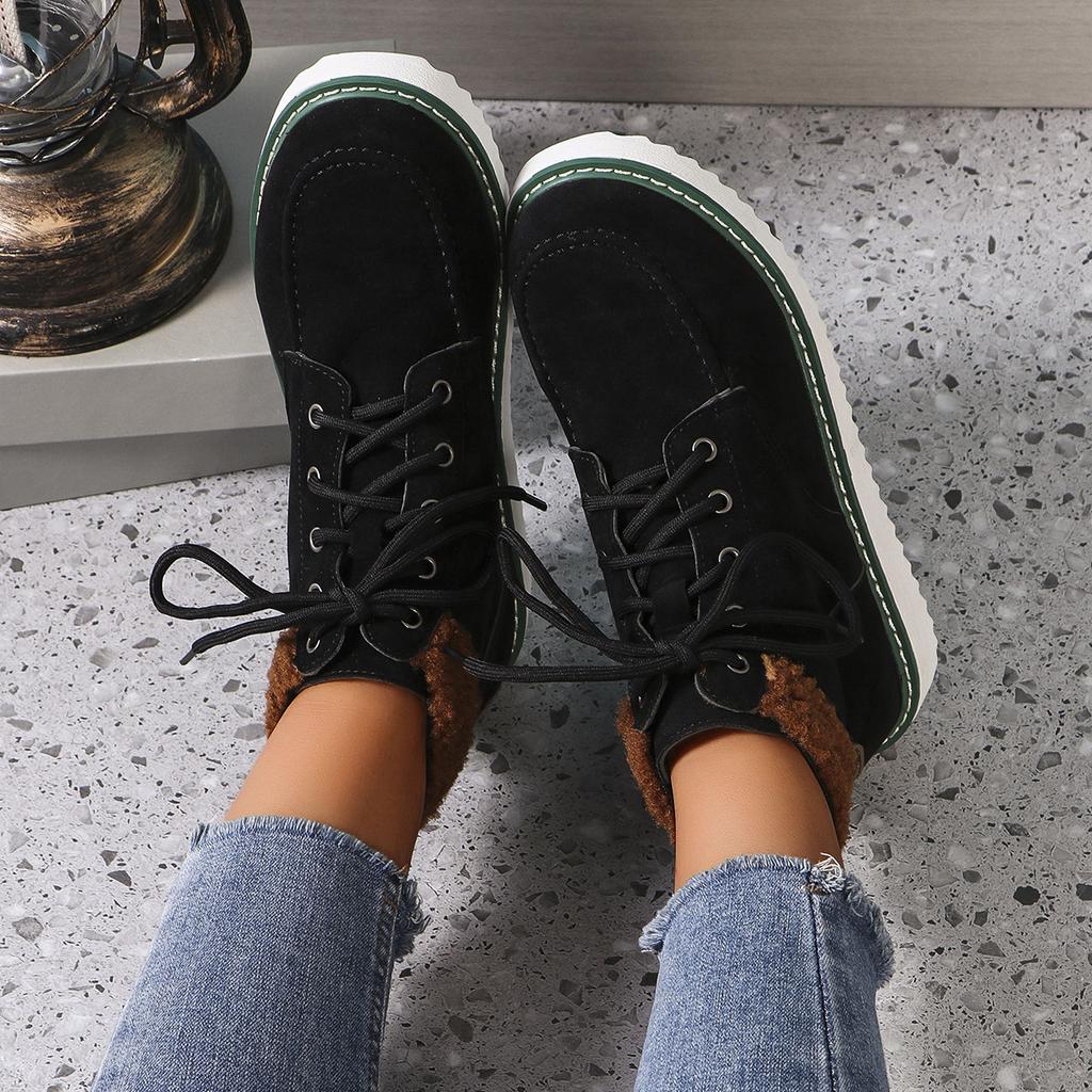 Winter Warme Baumwollschuhe Samt Damen Neue Große Schnürschuhe Freizeitschuhe Keilabsatz Schneestiefel Winter Damenschuhe