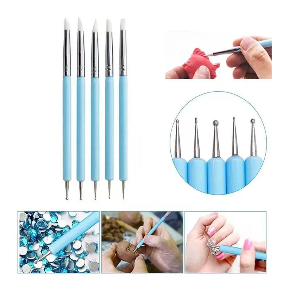 5 buc/Set Pensulă cu Cap Dublu din Silicon pentru Sculptat, Pictat, Modelat, Instrument pentru Nail Art