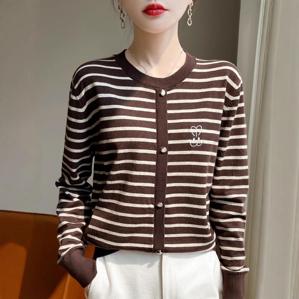 

Осенняя женская мода Нижняя полосатая трикотажная одежда XXL кофейный