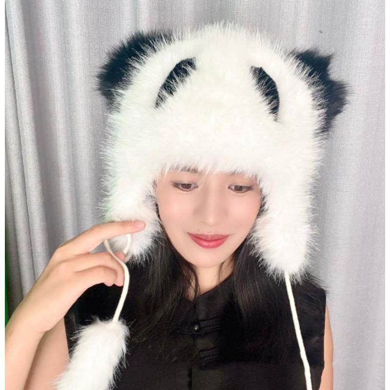 New Lovely Animals Panda Cartoon Plush Caps Concise Design Ladies Winter Warm Windproof Hats Fashion Versatile Women Cosplay Cap