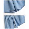 Women Summer Wide Leg Shorts High Waist Elastic Waistband Drawstring Pockets Solid Color Knee-Length Trousers