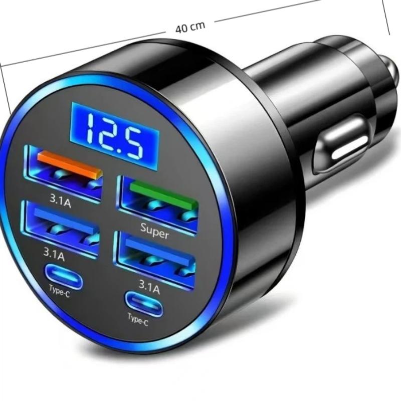 350W Car Charger Pd Qc3.0 Fast Charge 4Usb+2Pd Ports Car Cigarette Lighter Plug Car Charger Flash Charge With Digital Display