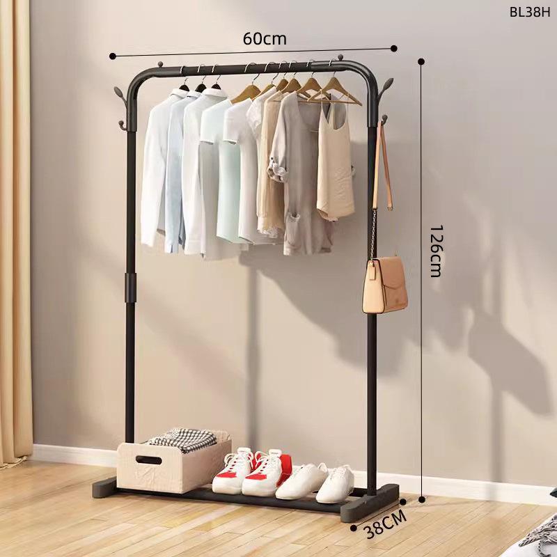 Minimalist Indoor Floor-Standing Coat Rack with Double Pole and Shelf for Bedroom or Balcony