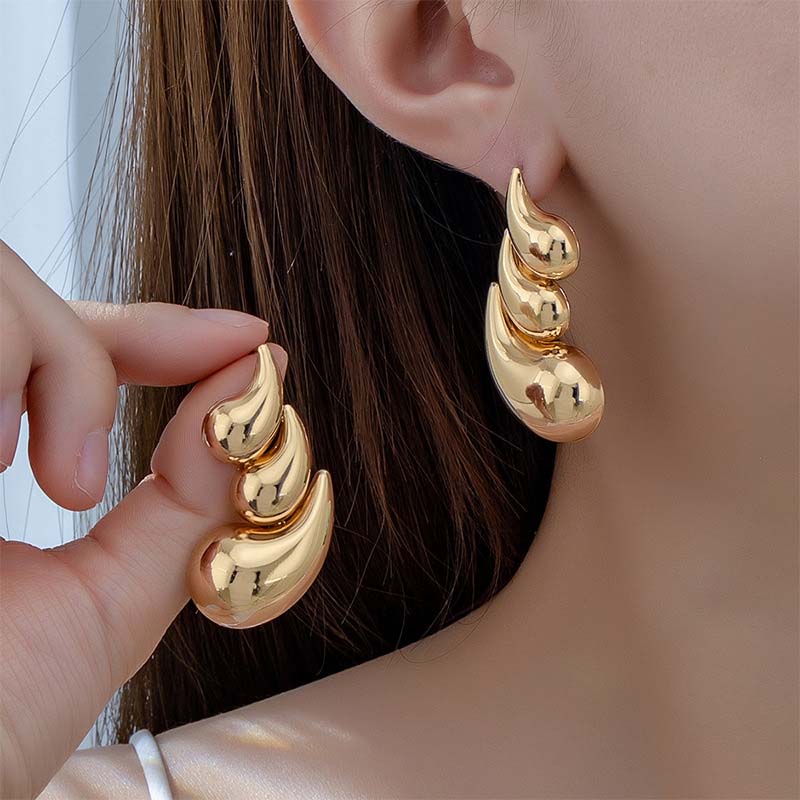 Vintage Gold Color Double Layered Water Drop Stud Earrings For Women Exaggerated Metal Geometric Flower Earrings Jewelry 2025