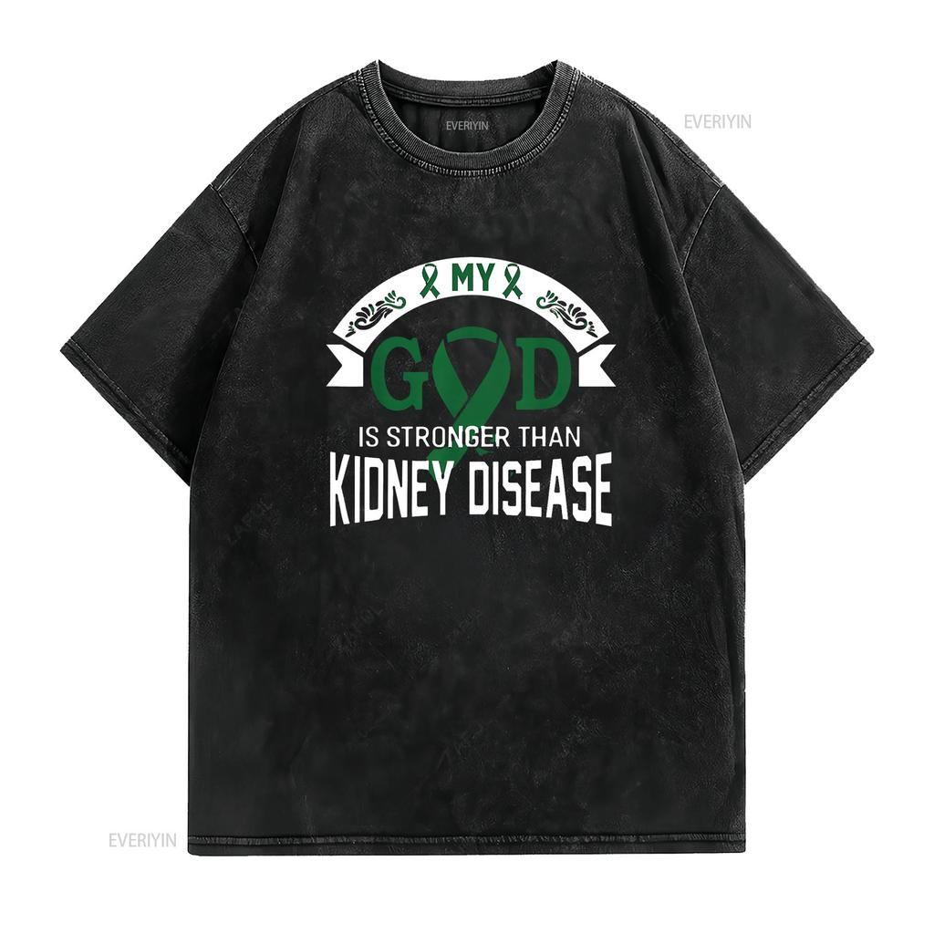 Womens My God Is Stronger Than Kidney Disease Awareness Costume T Shirt Black 2X Large vintage Washed Unisex Versatile fashion