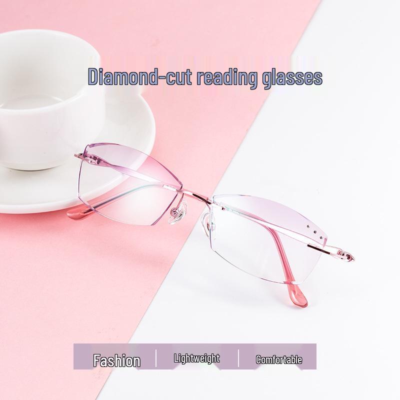 Women's Rimless Diamond Cut Anti-Blue Light Resin Reading Glasses