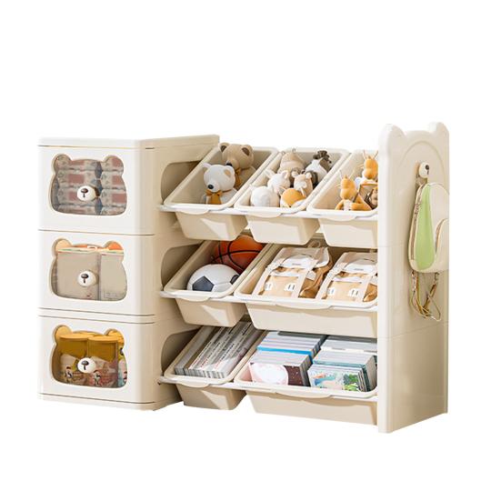Toy Storage Organizer Toy Storage Boxes with Multi-Box Shelf Nursery Storage Bins And Bookshelf with Hook for Kids Bedroom Playroom