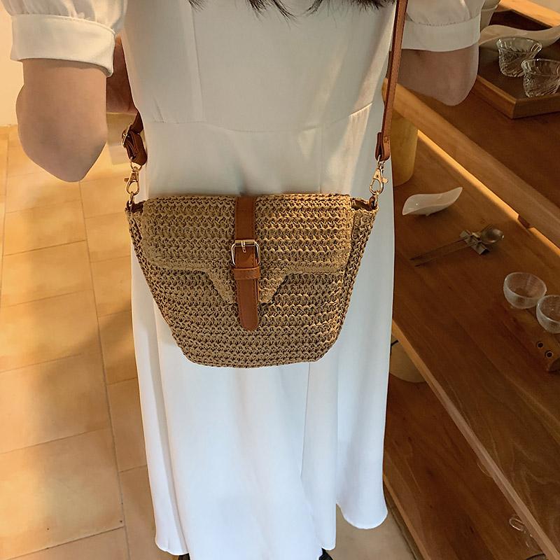 Women's Braided Straw Leather Sewing Shoulder Single Crossbody Woven Bag Daily Fashion Design Popular