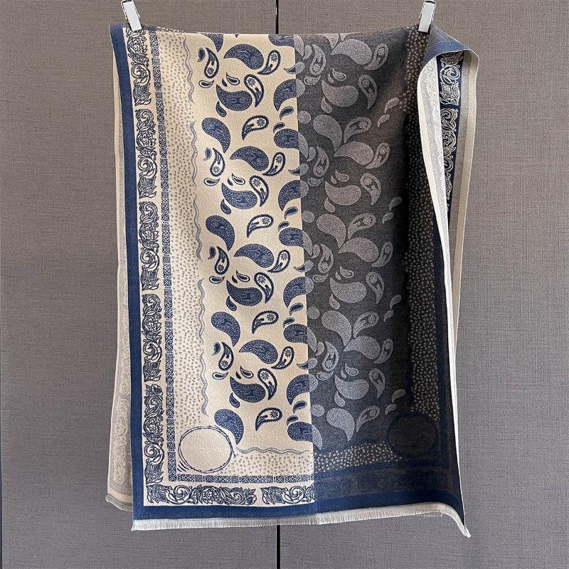 Autumn new women's fashion scarf retro splicing contrasting color cashew nut flower jacquard scarf to keep warm and cold