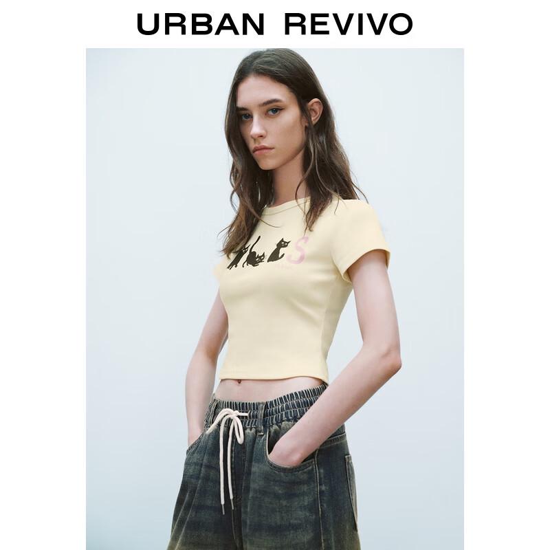 UR 2025 Autumn Dopamine Print Slim Fit Short Sleeve T-Shirt for Women