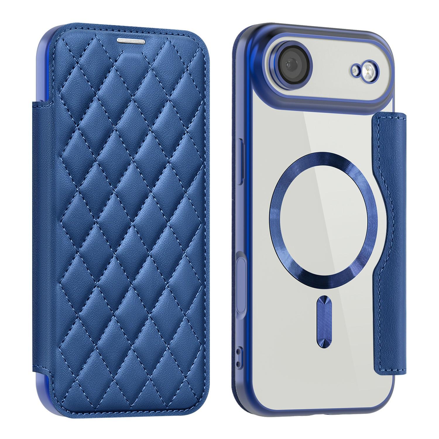 

For iPhone 17 Air Case Compatible with MagSafe Rhombus PU Leather Phone Cover Sapphire