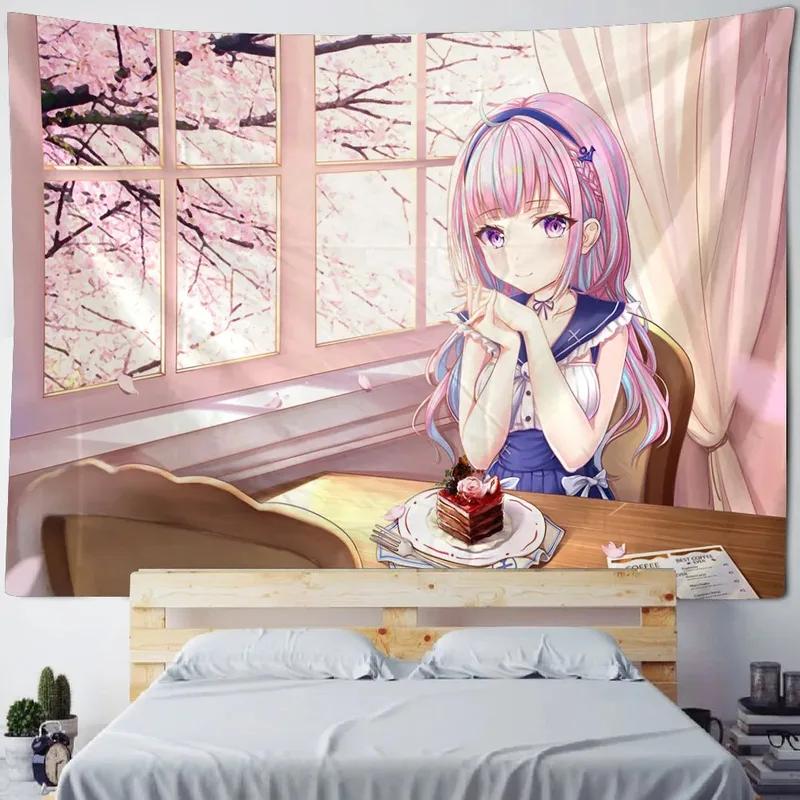 Wanddekoration Zuhause Wandteppich Cartoon Süßes Mädchen Hintergrund Hängestoff Büro Wohnzimmer Wandteppich