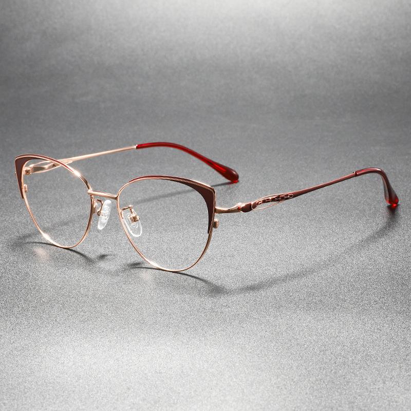 

New Brand Design Women Metal Cat Eye Frame Photochromic Prescription Glasses Anti Blue Ray Hyperopia Myopia Astigmatism Eyewear Non-Prescription&1.56&None красный