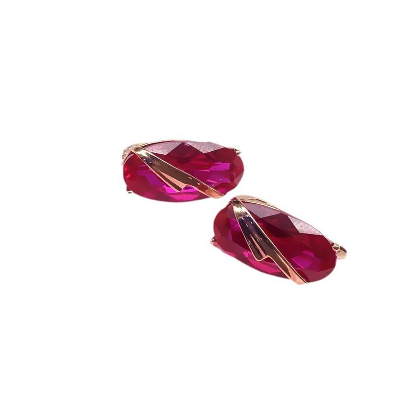 Purple Gold Inlaid Oval Redstone Earrings, Simple Light Luxury Temperament Rose Gold Egg Surface Stud Earrings