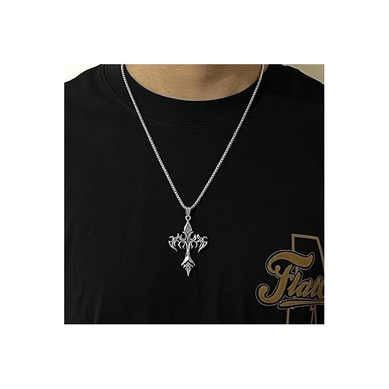 Geometric Cross Pendant Necklace For Men And Women With Alloy Chains In Vintage Style