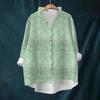 Women's Loose Ruffled Retro Floral Print Stand Collar Long Sleeve Cotton And Linen Top