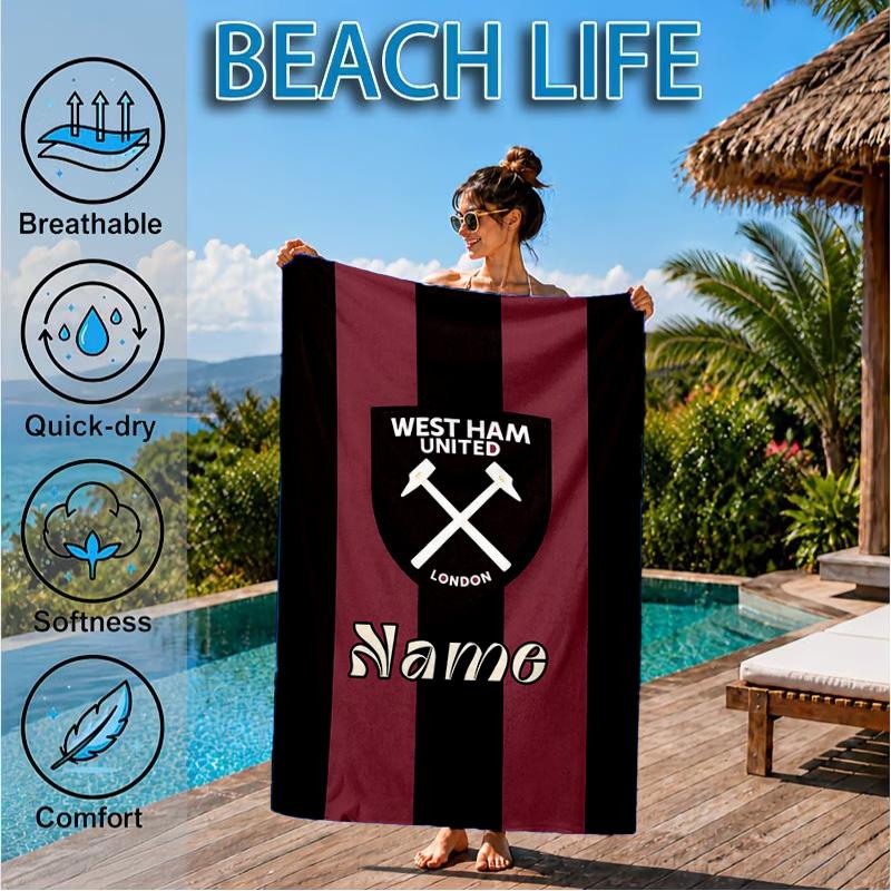 Custom Name Beach Towel hammer Crest Microfiber Beach Towel, Lightweight for Summer Travel, Swimming Pool Fan Birthday Gift