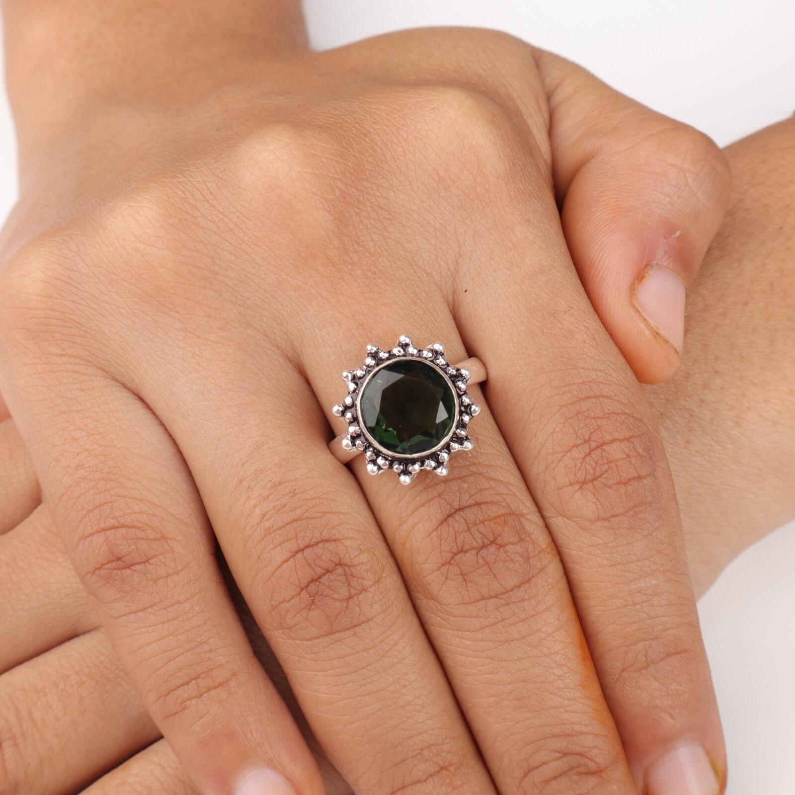 

Круглый Зеленый Турмалин Драгоценный Камень 925 Стерлинговое Серебро Ювелирные Изделия Ручной Работы Кольцо для Девочек RR-7-49 9.25