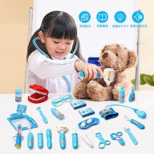 Cute Stone Doctor Play Set, 30-Piece Educational Toy Set, Food Sanitation Inspected, Pretend Play, Dentist Play, Storage Case, Light & Sound Effects,