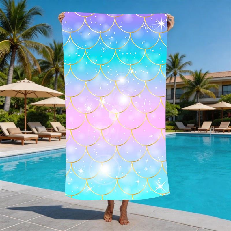 Mermaid Scale Beach Towel Oversized Microfiber Extra Large Quick Dry Sand Free Bath Towel Swim Pool Blanket For Kids Adults