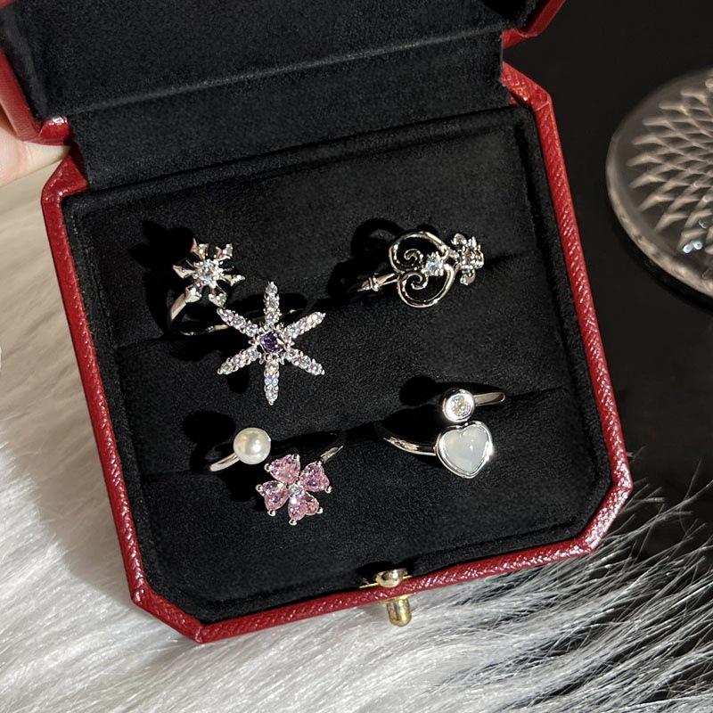 Korean Style Six-Pointed Star Heart Open Ring for Women - Trendy, Elegant, and Versatile Index Finger Jewelry