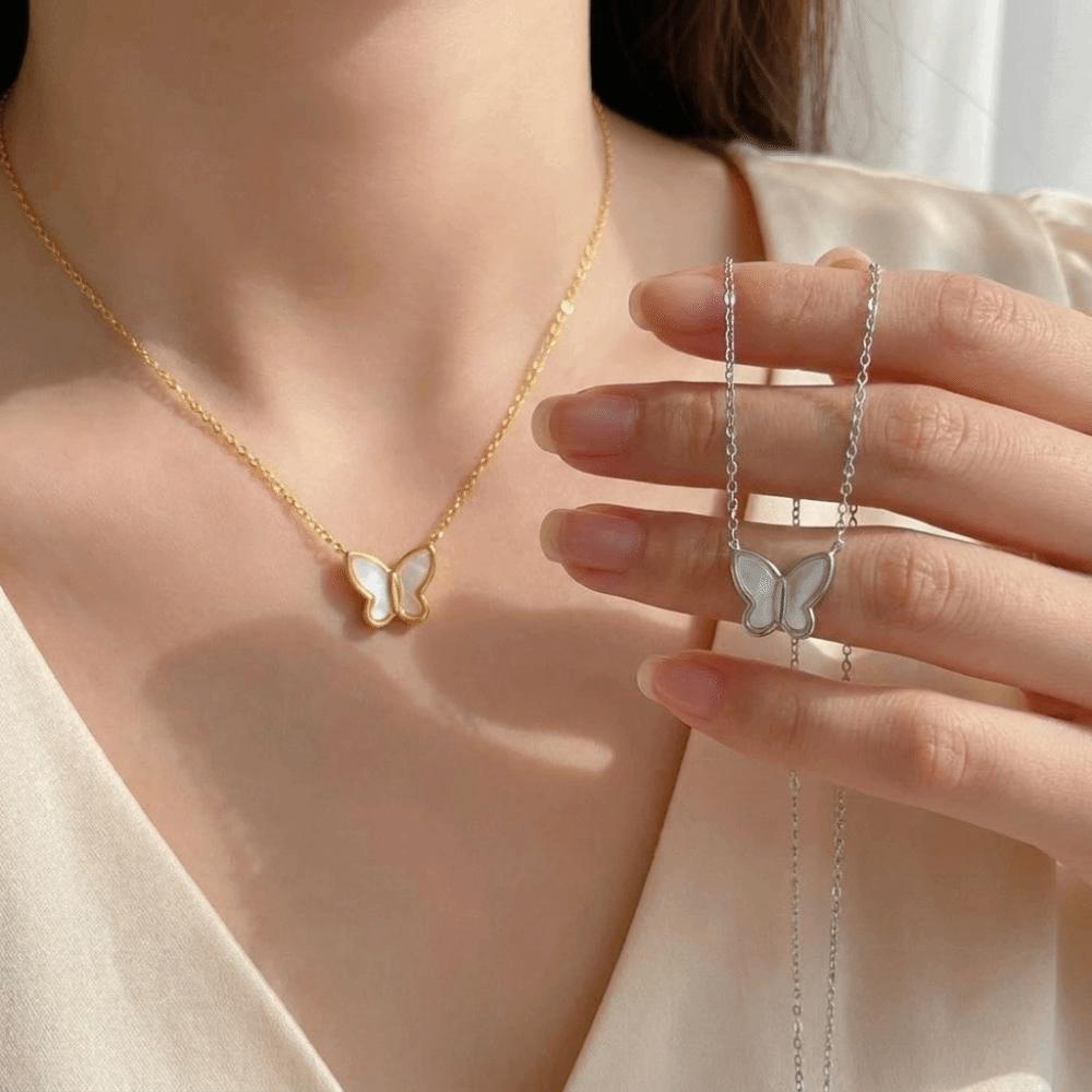 Shell Pendant Butterfly Pendant Necklace Fashion Stainless Steel Choker  For Women