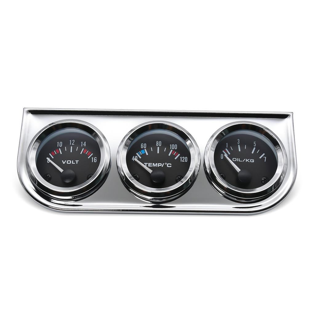 AD 52MM Water Temperature Gauge Celsius Oil Pressure Meter Voltmeter Chrome 3 in 1 Gauge Kit With Sensor Car Motorcycle Meter