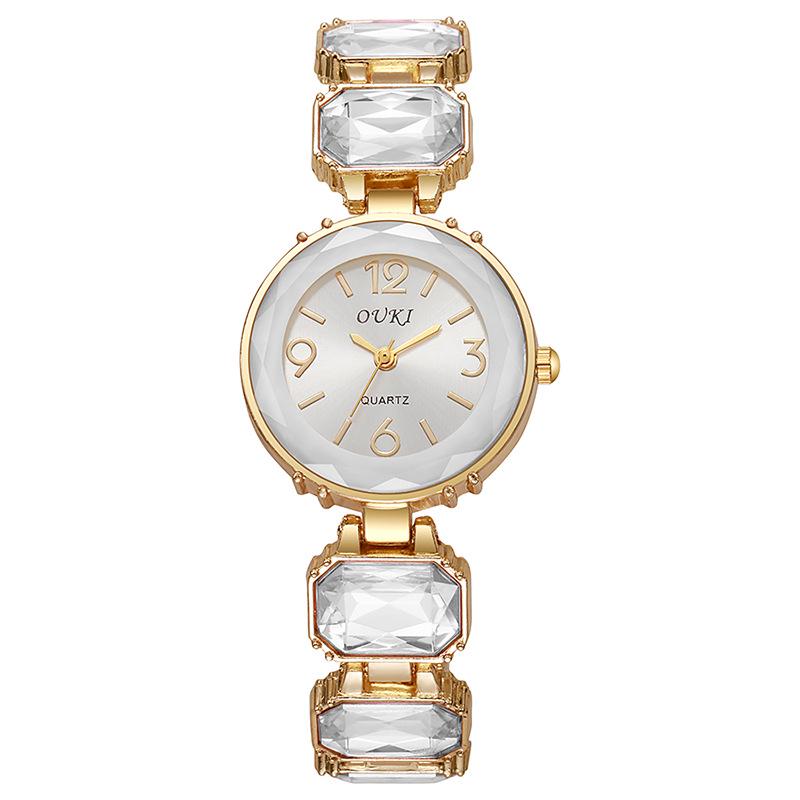 Diamond-Set Candy Ladies' Quartz Bracelet Watch - Round Dial & Square Sugar Cube Design
