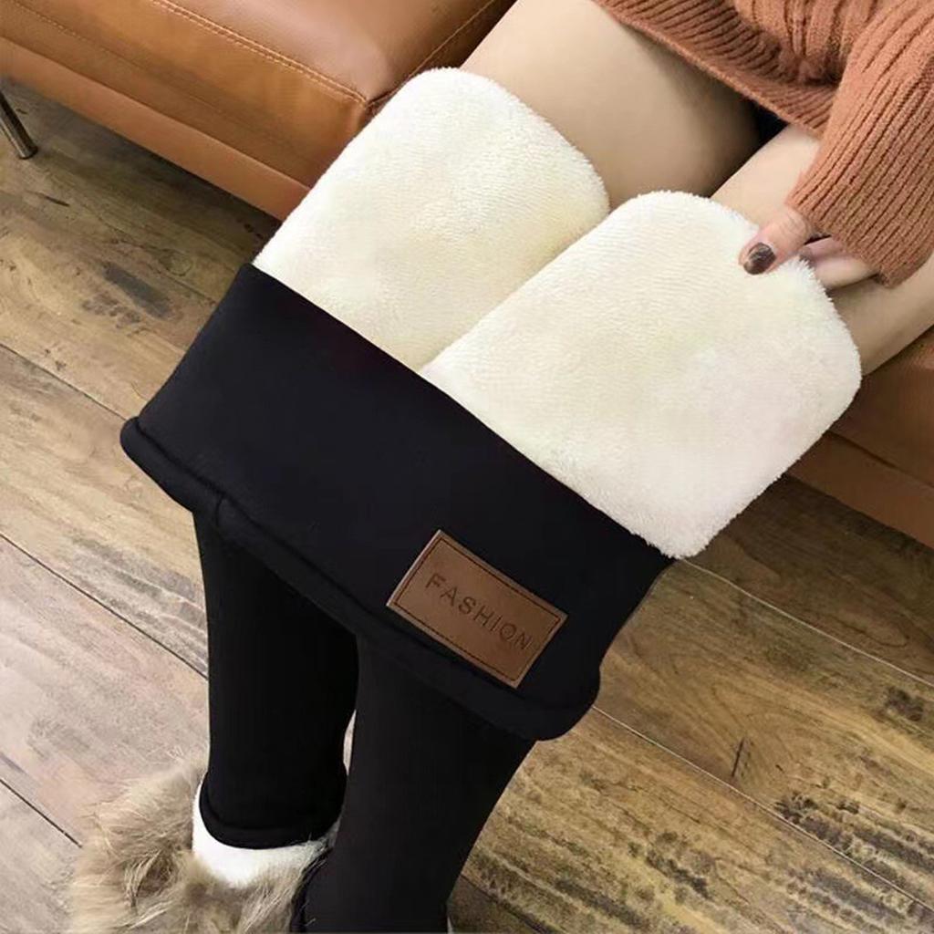 Ladies' Lamb Wool Thickened High Waisted Slimming Pencil Pants With Bottom And Warm Pants