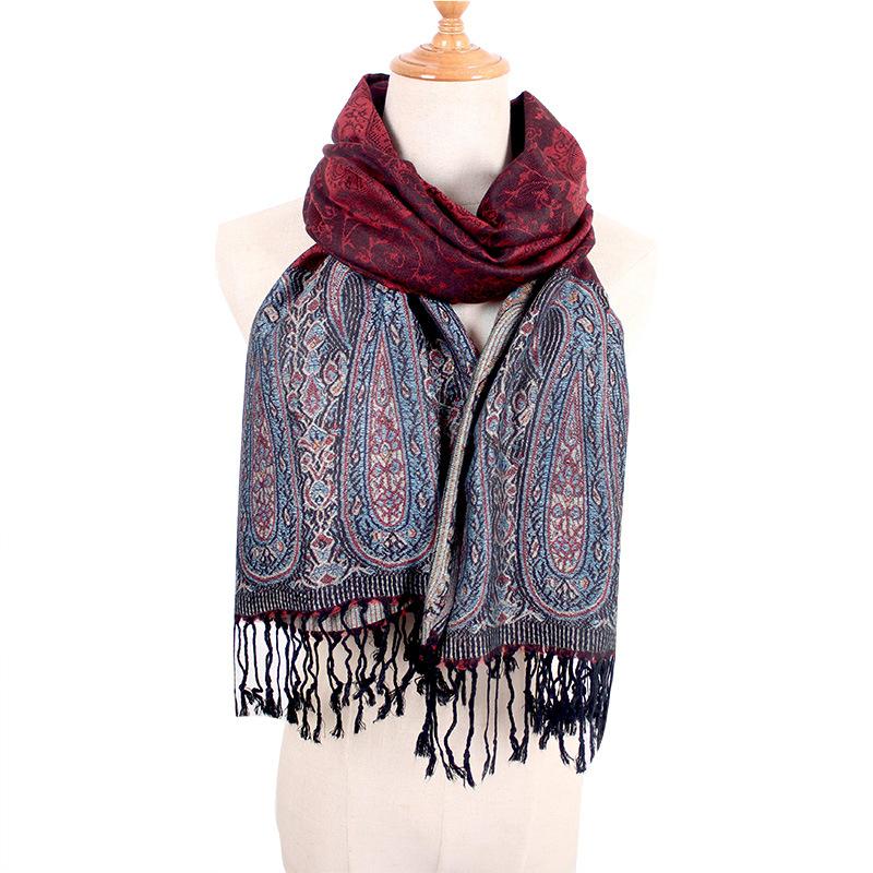 Ethnic Style Cashew Scarf Air Conditioner Large Shawl Scarf Dual-Purpose Jacquard Fringed Spring And Summer Long Cotton Scarf Women