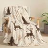 Christmas Elk and Trees Flannel Blanket - Features a modern digital print, elk, pine tree and snowflake design for home, travel