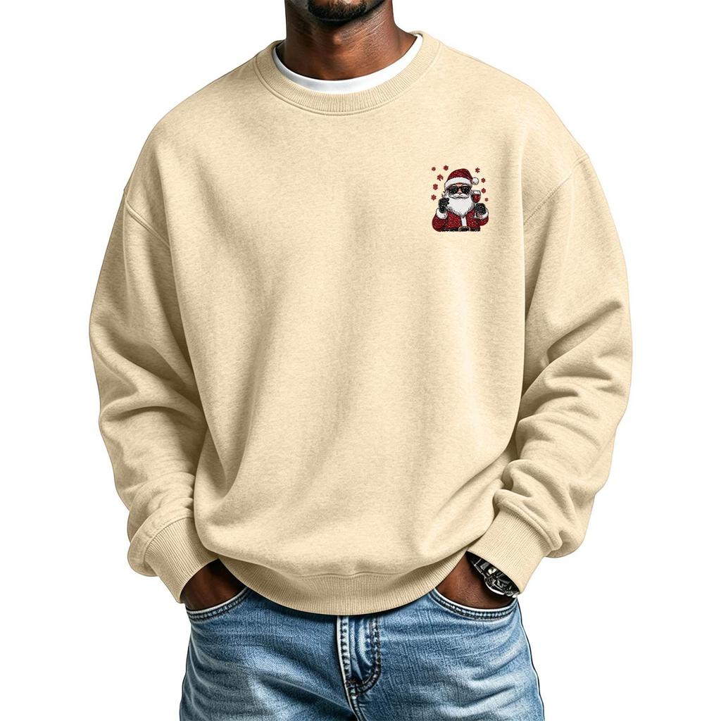 Men's Long Sleeve Neck Sweatshirt with Christmas Print, Holiday Pullover Top