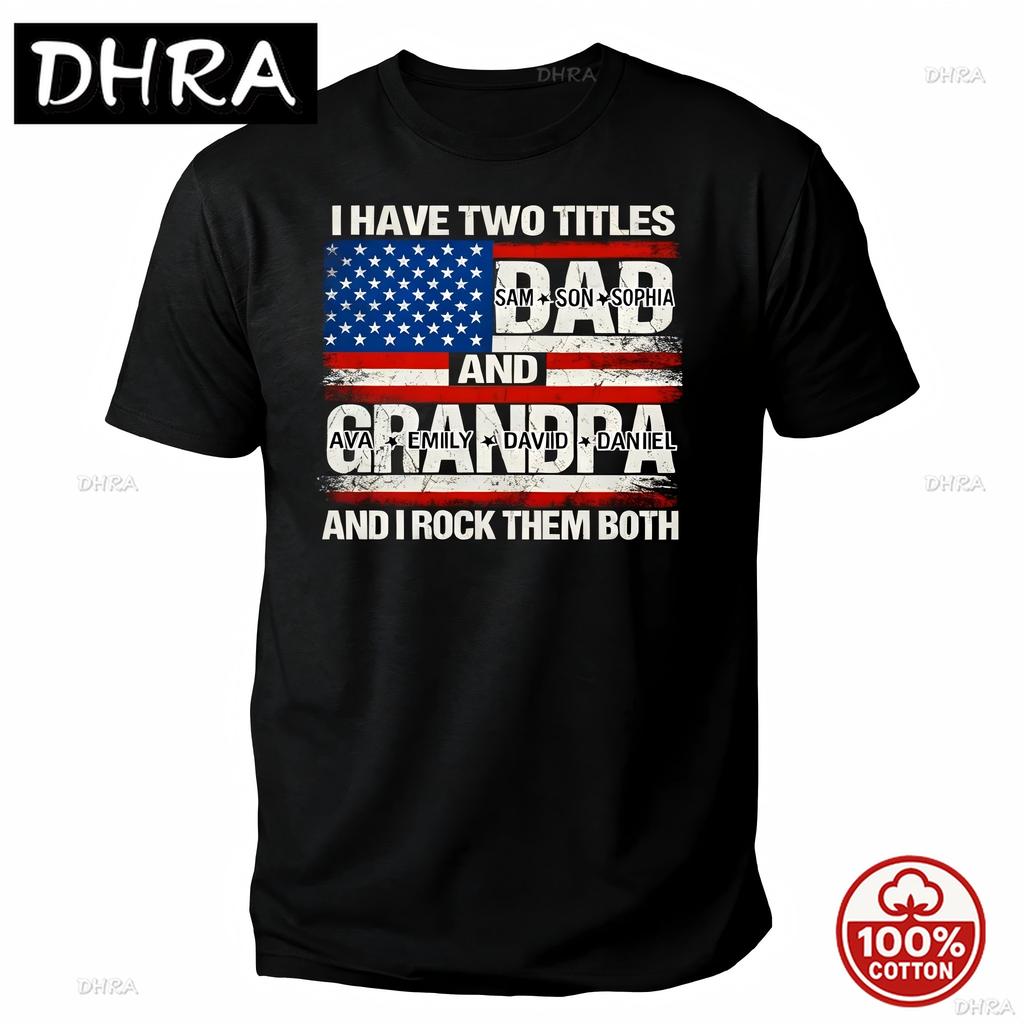 Customized Unisexs Grandpa American Flag Fathers Day 4th Of July First Gift Tshirts For Dad Poppop Pop Papa With Grandkids Names