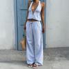 2026 Summer New Vacation Striped Vest Casual Long Pants Women's Casual Suit