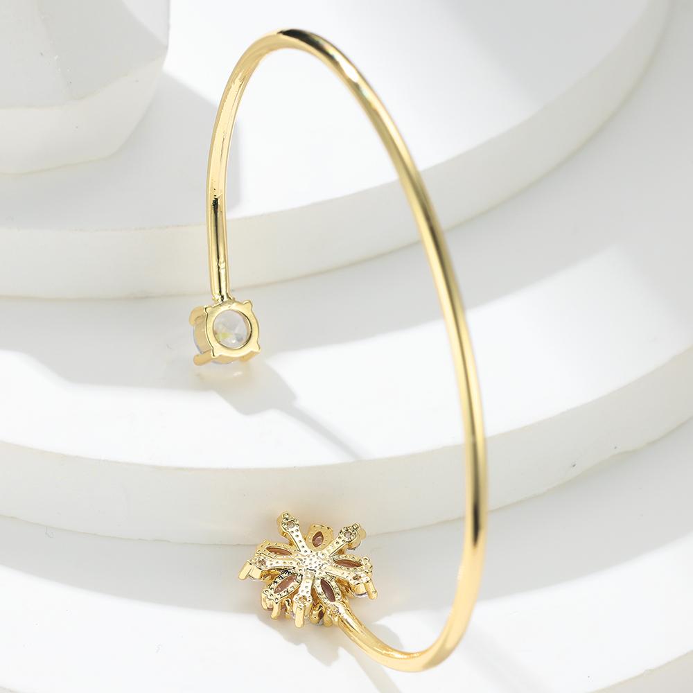 Cute Plant Pink Cherry Flower Bracelet Gold Color Small Zircon Stone Charm Open Adjustable Bracelets For Women Wedding Jewelry